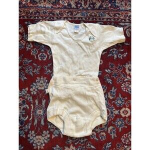 Vintage Baby Outfit Romper Beige Shirt And Bloomers Buttons New 12 Months